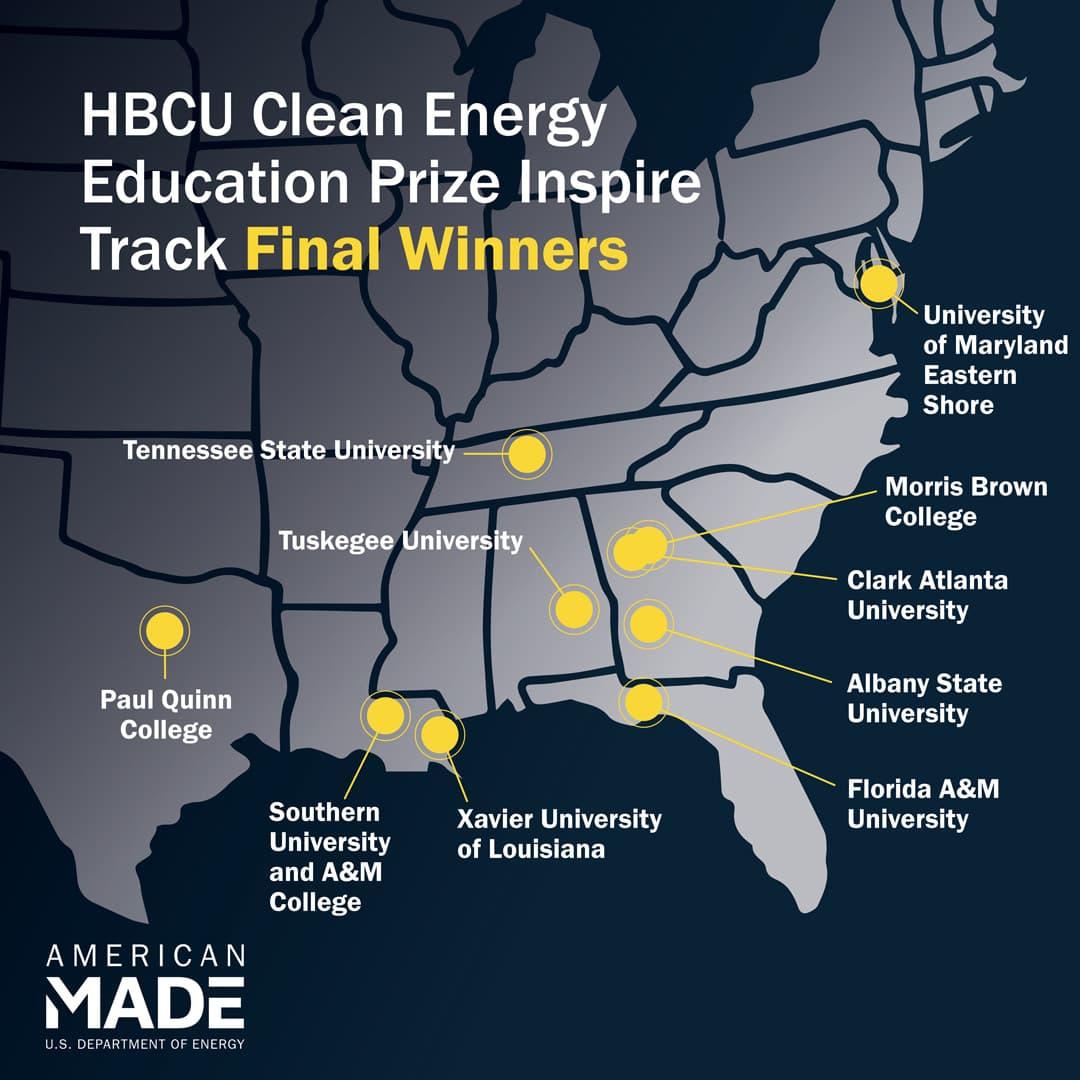 map with winners from American-Made Challenges HBCU Prize Inspire Track