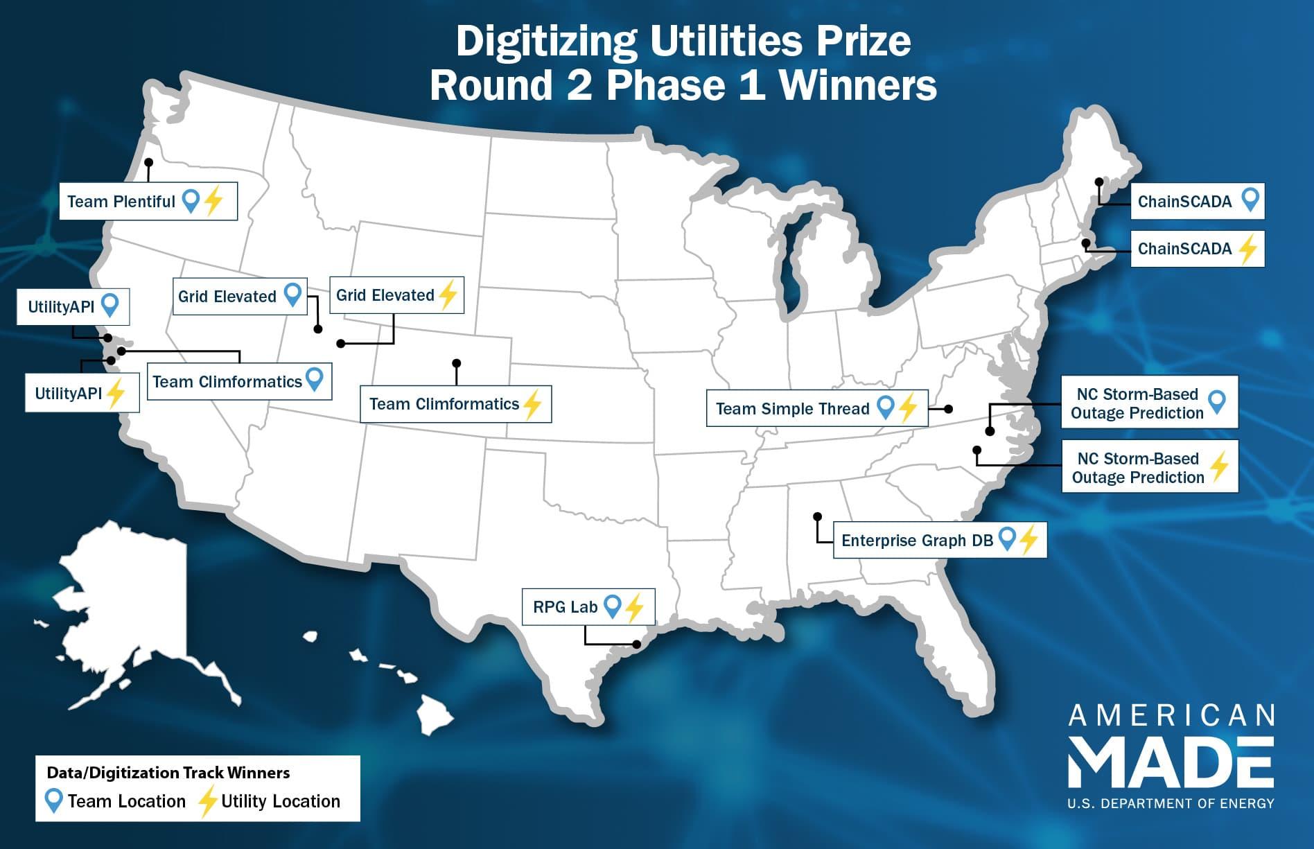 map of round 2 phase 1 winners of digitizing utilities prize
