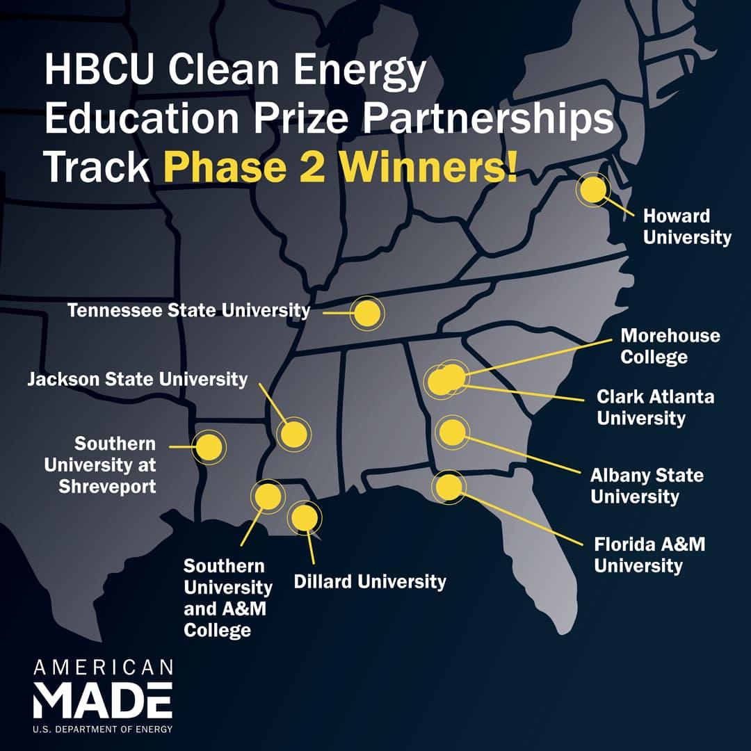 map with winners from American-Made Challenges HBCU Prize Partnerships Track