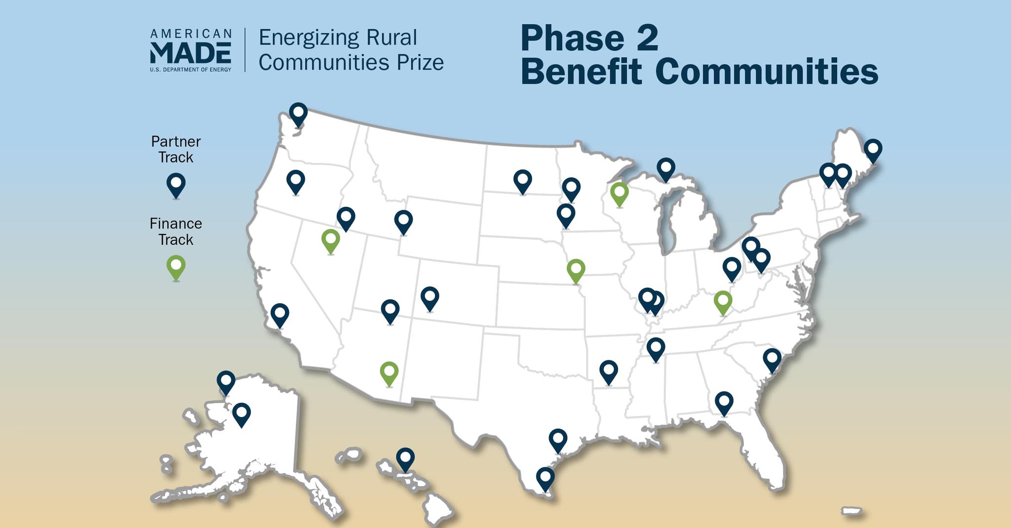 map of phase two winners of the rural energy prize