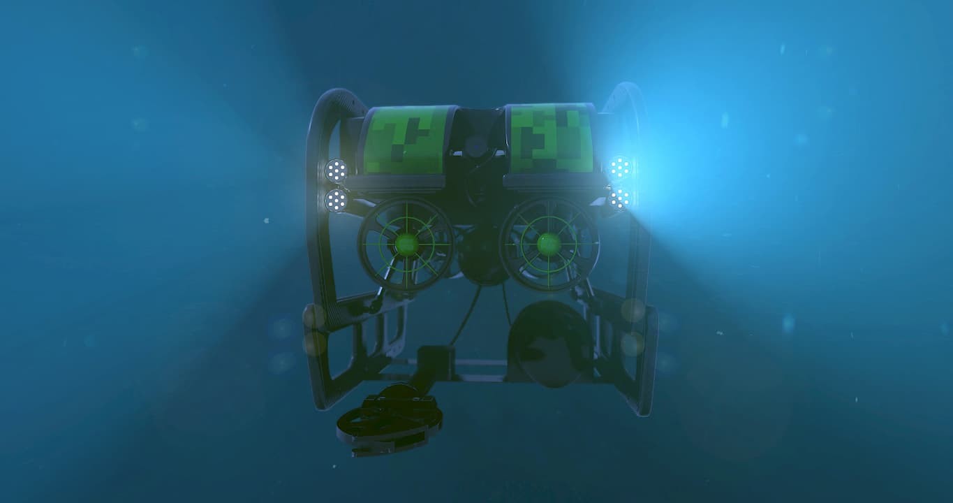 Underwater graphic of an autonomous underwater vehicle (UAV)