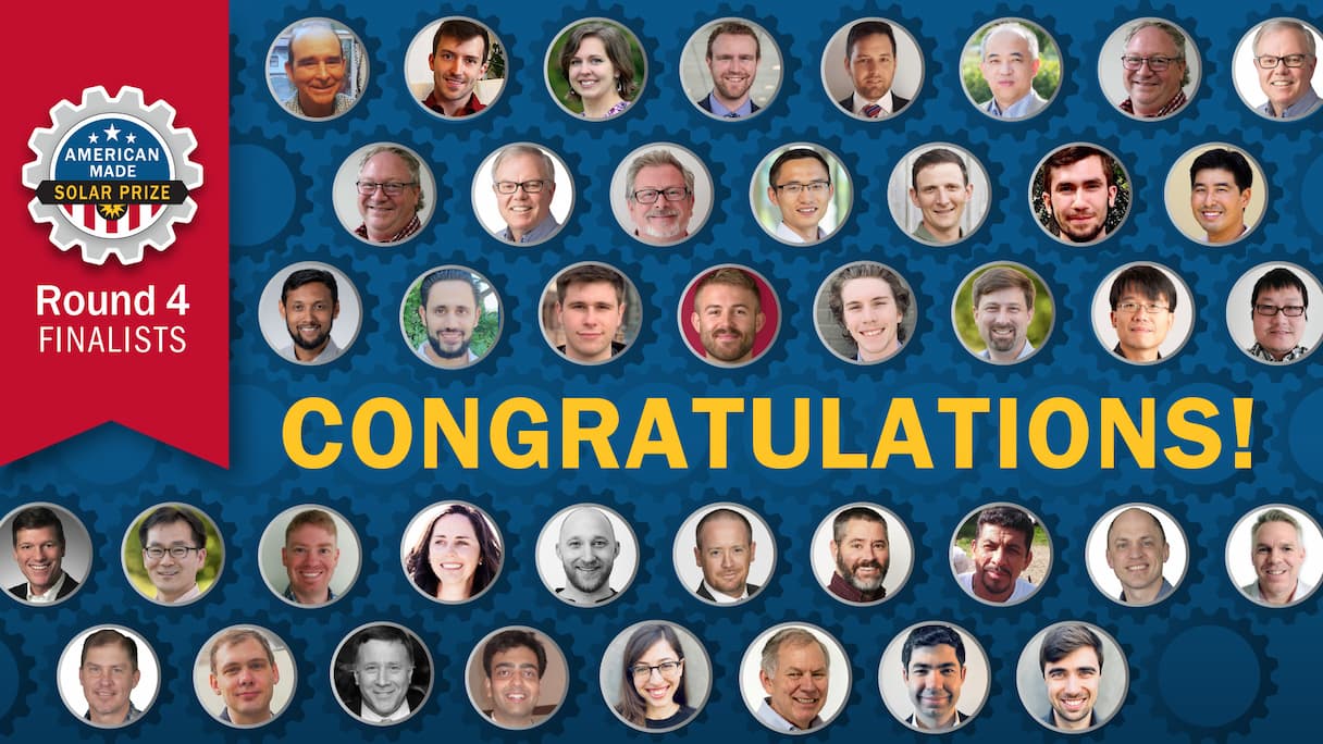 Photographs of the Solar Prize finalists surround the word 'Congratulations!'